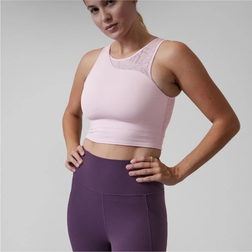 Lace High Neck Athleta Bra XS Black Neutral Sports Bra Lace X-Small